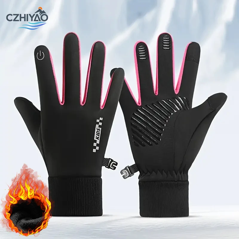

CZHIYAO Kids Winter Cycling Gloves Touchscreen Thermal Sports for Boys Girls Anti-Slip Outdoor for Bike Cycling Skiing Running