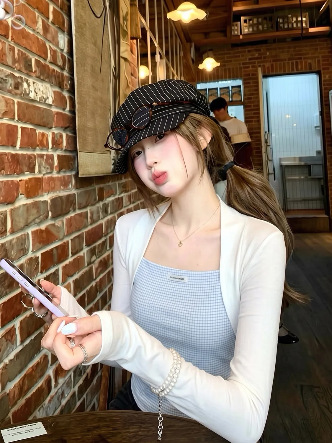Korean Style Color Block Long Sleeve Slim Fit Shoulder T-Shirt Women's Autumn Fake Two-Piece Base Shirt Design Sensation Top