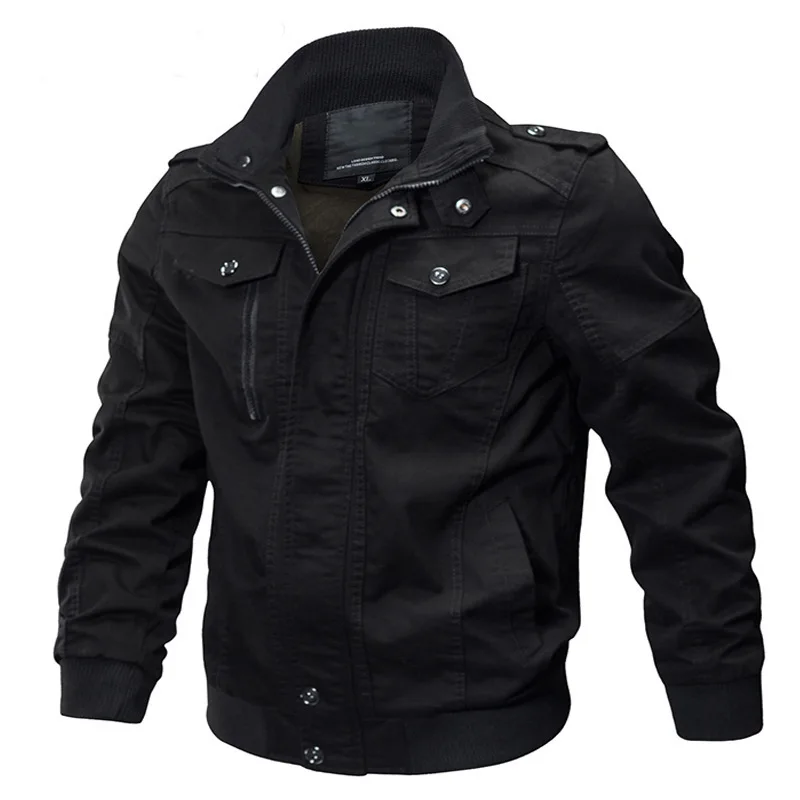 New Autumn Men Multiple Pockets Stand Collar Cargo Jackets Fashion Male Cotton Outdoor Casual Coats Man Tooling Jackets XXL