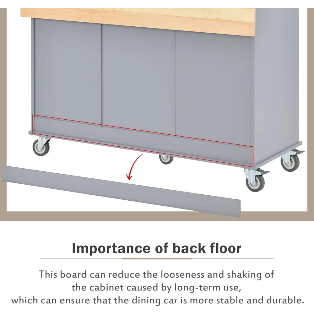 جزيرة مطبخ محمولة مع مساحة تخزين وسطح خشبي من أوراق الشجر، تتميز بـ 3 أدراج لتنظيم المطبخ