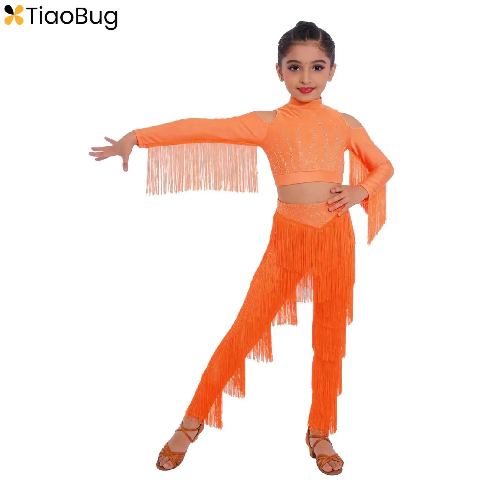 

Latin Dance Dress For Girls Competition Ballroom Dancing Salsa Samba Tango Fringe Tassel Standard Practice Costume Kids Jazz Set