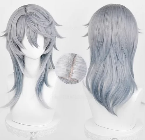 Sunday Cosplay Wig With Ear Clips Gray Blue Gradient Wig Cosplay Anime Cosplay Wigs Heat Resistant Synthetic Wigs