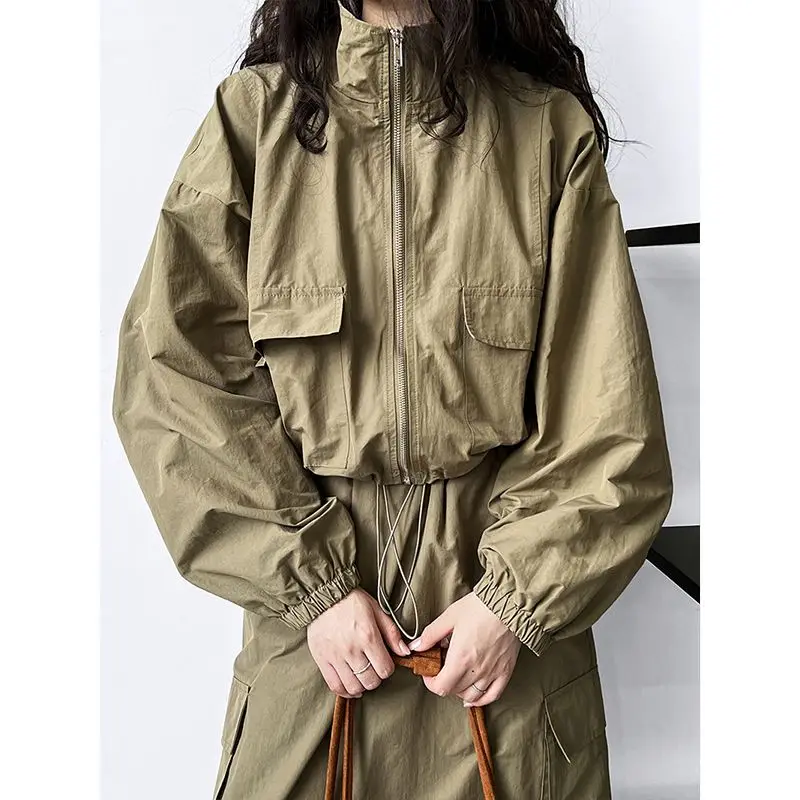 2025 estilo retrô americano jaqueta cortada + saia cargo com cordão conjunto y2k vintage desportivo roupa de duas peças terno casual feminino