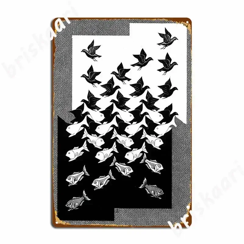 Maurits Cornelis Escher Sky And Water Metal Plaque Poster Create Character Cinema Decoration Club Tin Sign Poster