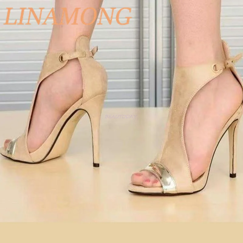 Buckle Two-Piece Suede High-Heeled Shoes Fashionable Fish Mouth Bag and Open Toe Slim Heel Sandals Sandalias De Mujer Verano