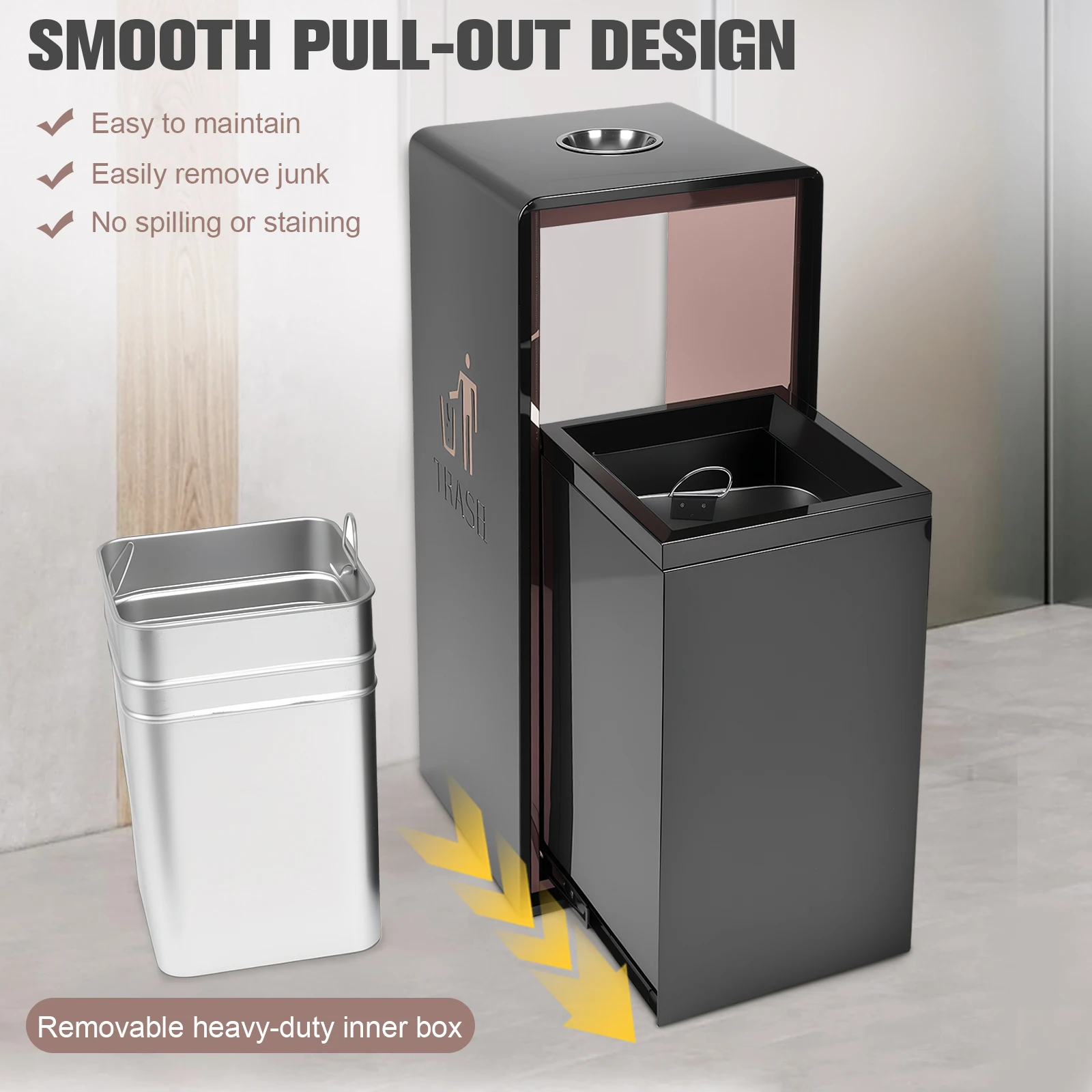 

Stainless Steel Commercial Trash Can W/ Removable Inner Barrel Heavy Duty Brushed Finish Garbage Bin for Patio Hotel Park Garden