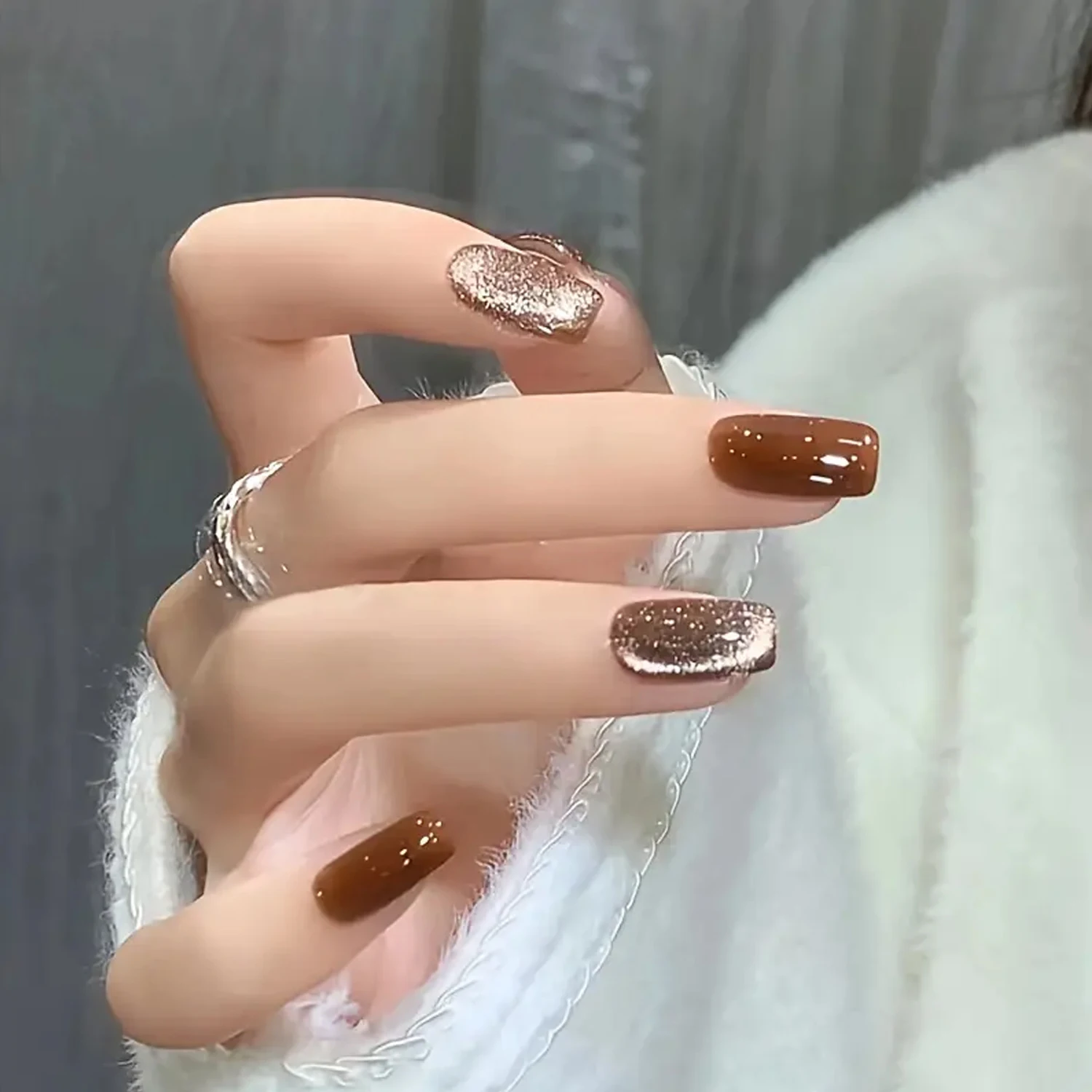 QAZIXU 10ml 2Pcs Caramel Latte Gel Polish Set Cat Eye Gel Fall Copper Brown Shimmer Soak Off UV LED Semi Permanent Art Kit