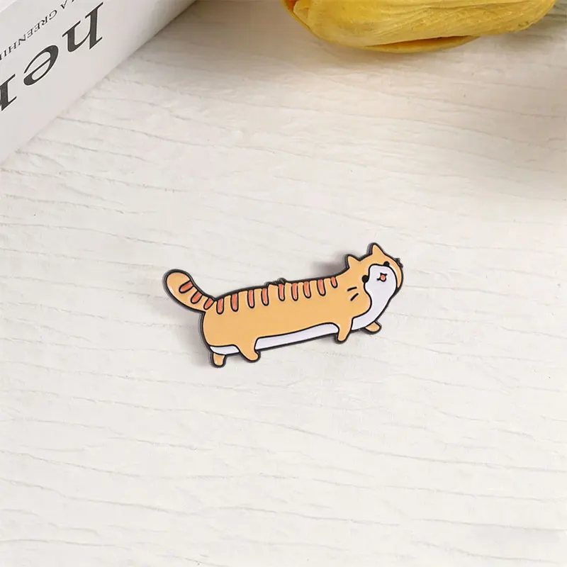 Hotdog Loaf Cat Cartoon Badge Enamel Pins Cute Weird Animal Cat Stretched Design Brooch Bag Lapel Badge Jewelry Gift for Friends 2