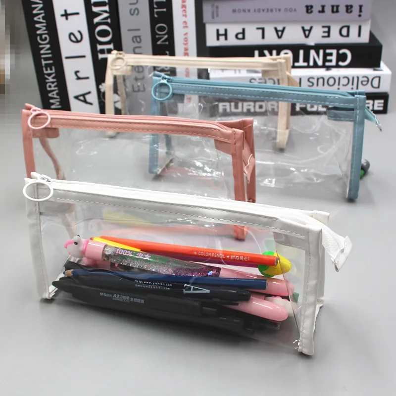 Women\'s Transparent Waterproof PVC Cosmetic Bags Large Capacity Zipper Pencil Case Stationery Bag Cosmetic Lipstick Storage Bag