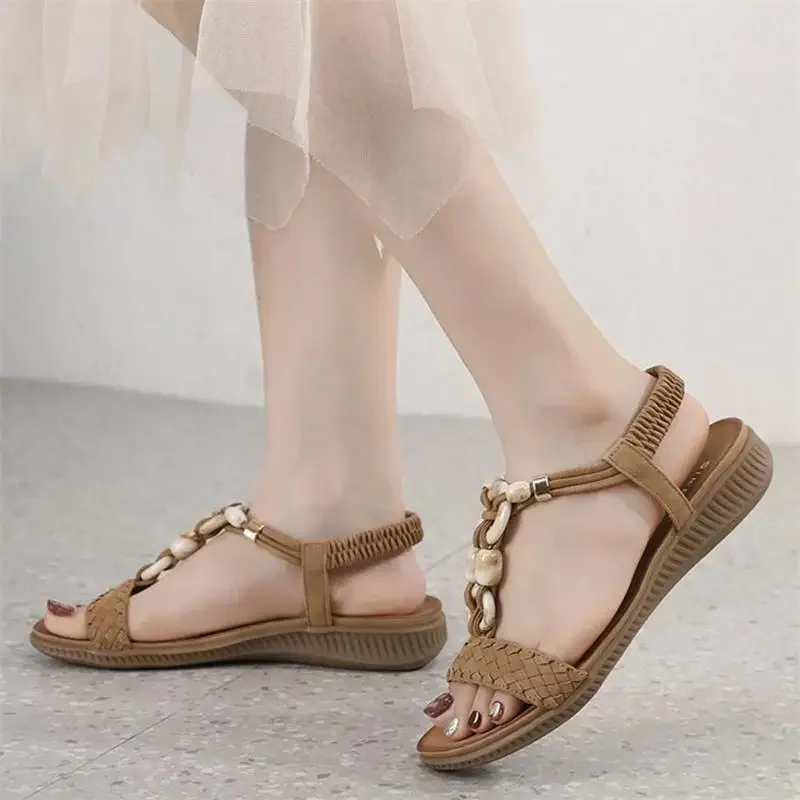 Bohemian Summer Sandals For Women  Casual Beach Retro Elastic Strap Ethnic Flat Roman Sandals Shoes women sandals