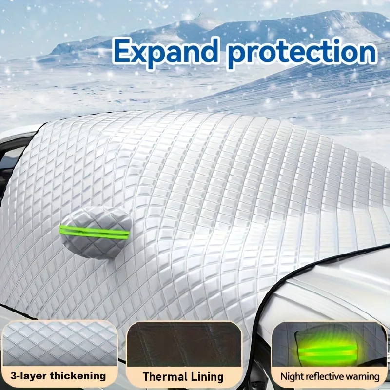 Universelle Auto-Windschutzscheibenabdeckung für den Außenbereich, Schnee-, Frost- und Eisschutz, UV-Sonnenschutz, staubdichte Abdeckung mit Spiegelabdeckung – Detail 2