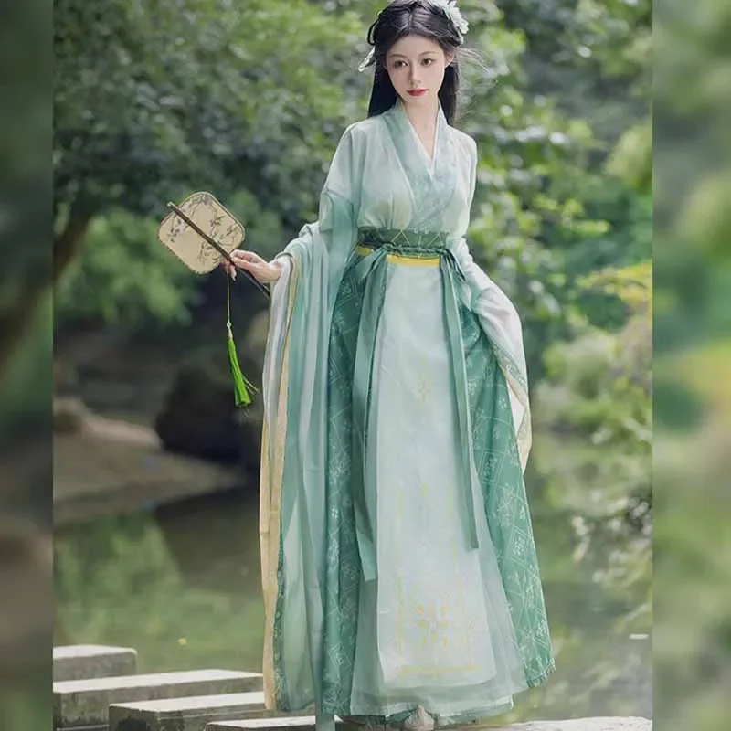 여성 한푸 원피스 중국 전통 녹색 한푸 여성 할로윈 카니발 코스프레, 코스튬 파티 한푸 원피스 댄스 원피스