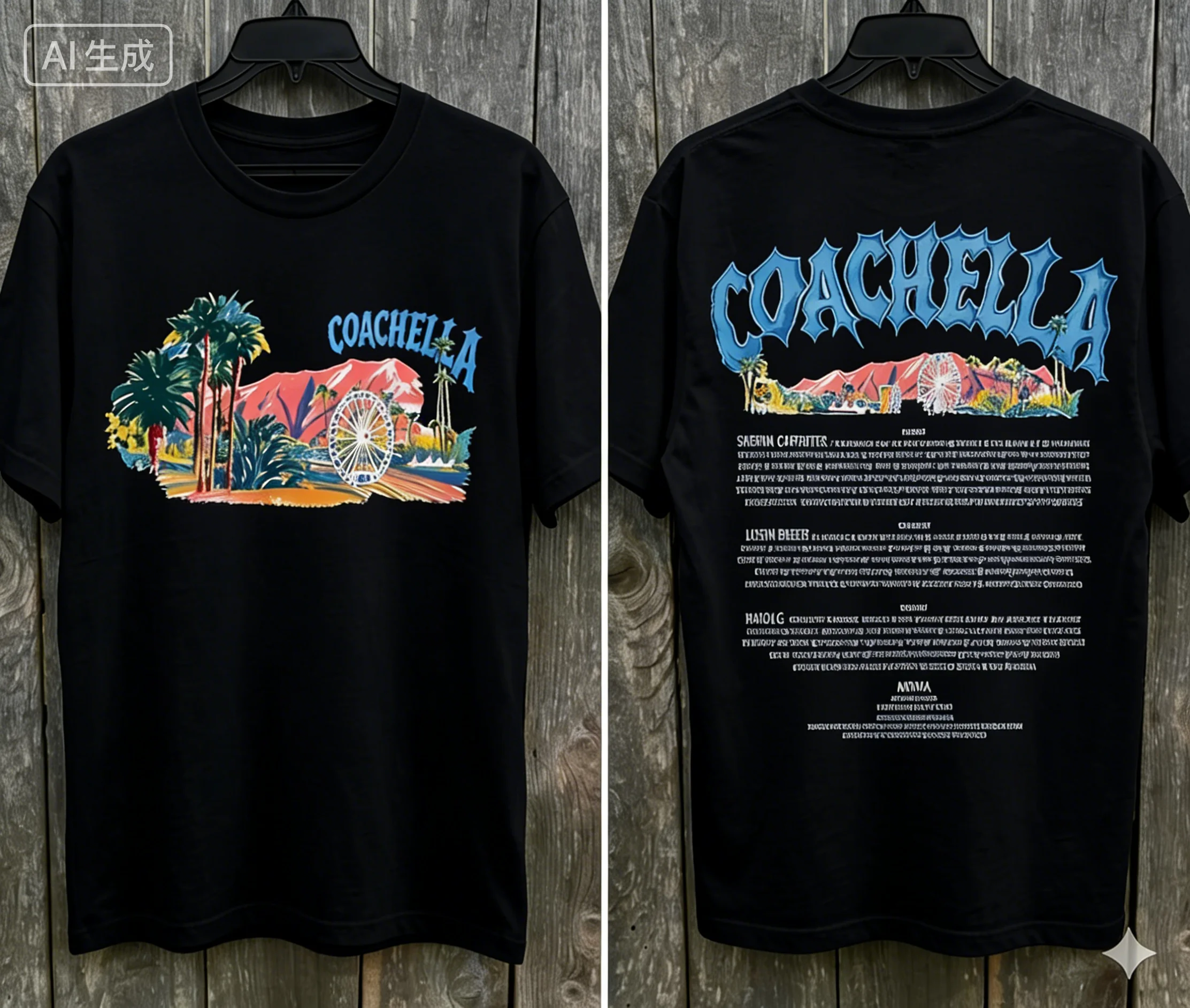 Coleção Coachella 2026: Camiseta de Algodão Indio Califórnia Confortável, Respirável, de Alta Qualidade, Estilo Retrô Anos 90