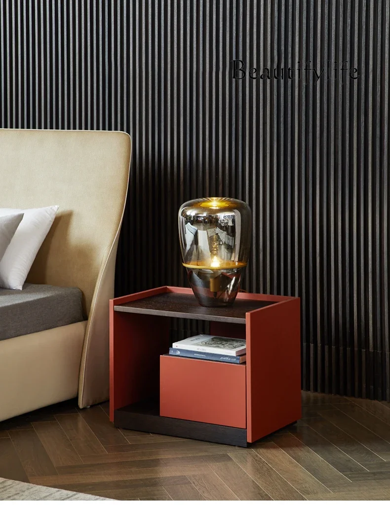 

Italian Light Luxury Solid Wood Bedside Cabinet Bedroom and Household Nordic Minimalism Color Matching Bedside Storage Cabinet