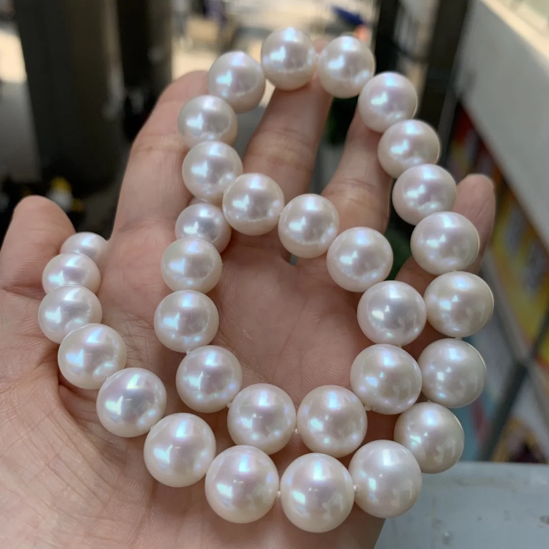 unique high quality 11-14MM big natural fresh water pearl necklace  perfect round no flaw free shipping  classic