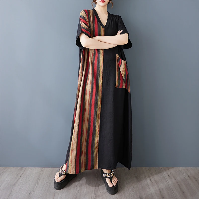 

Новое летнее утягивающее платье из хлопка и льна с принтом V-Ne ort Sve, длинное платье в клетку, макси Dr, повседневное свободное платье