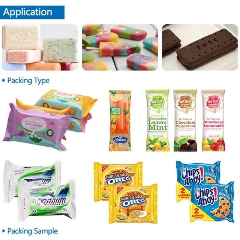 Customized Horizontal Pillow Wrapping Machine, High Speed Automatic Flow Pack Packaging Bag Machine for Cotton Lollipop Candy