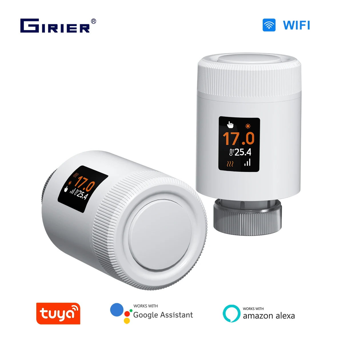 GIRIER TRV Tuya WiFi6 Smart Thermostatic Radiator Valve Programmable Radiator Thermostat for Temperature Control Works with Aexa