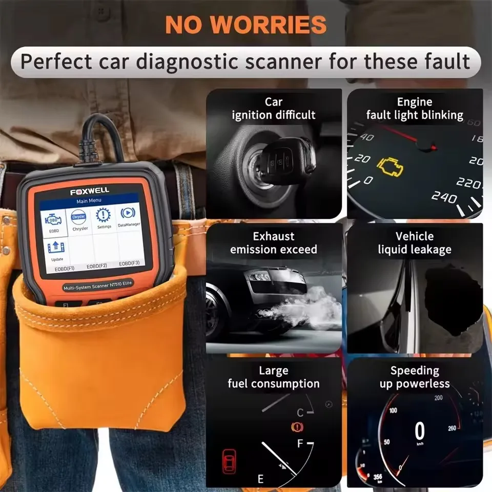 أدوات الماسح الضوئي للسيارة FOXWELL NT510 Elite Obd2 ثنائية الاتجاه جميع قارئ رمز النظام 30+ إعادة تعيين obd 2 أداة مسح تشخيص السيارات