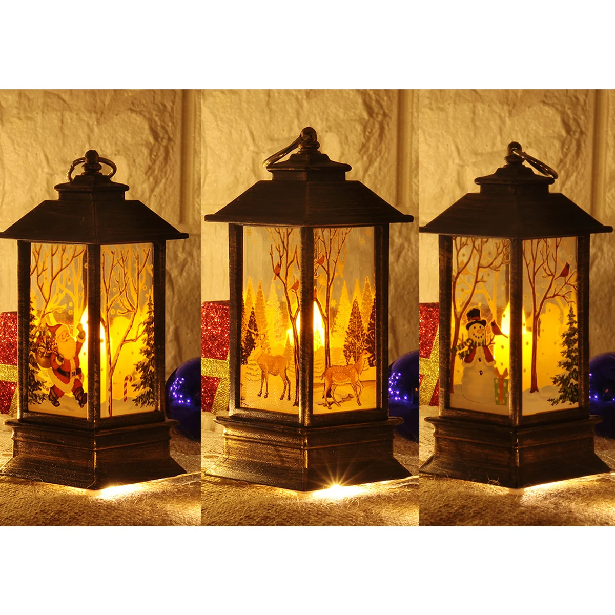 Christmas LED Lantern CUTE Xmas Santa Decor Light Torch Decorations Candle Christmas Wind Lantern Candlestick Lamp Night Light O