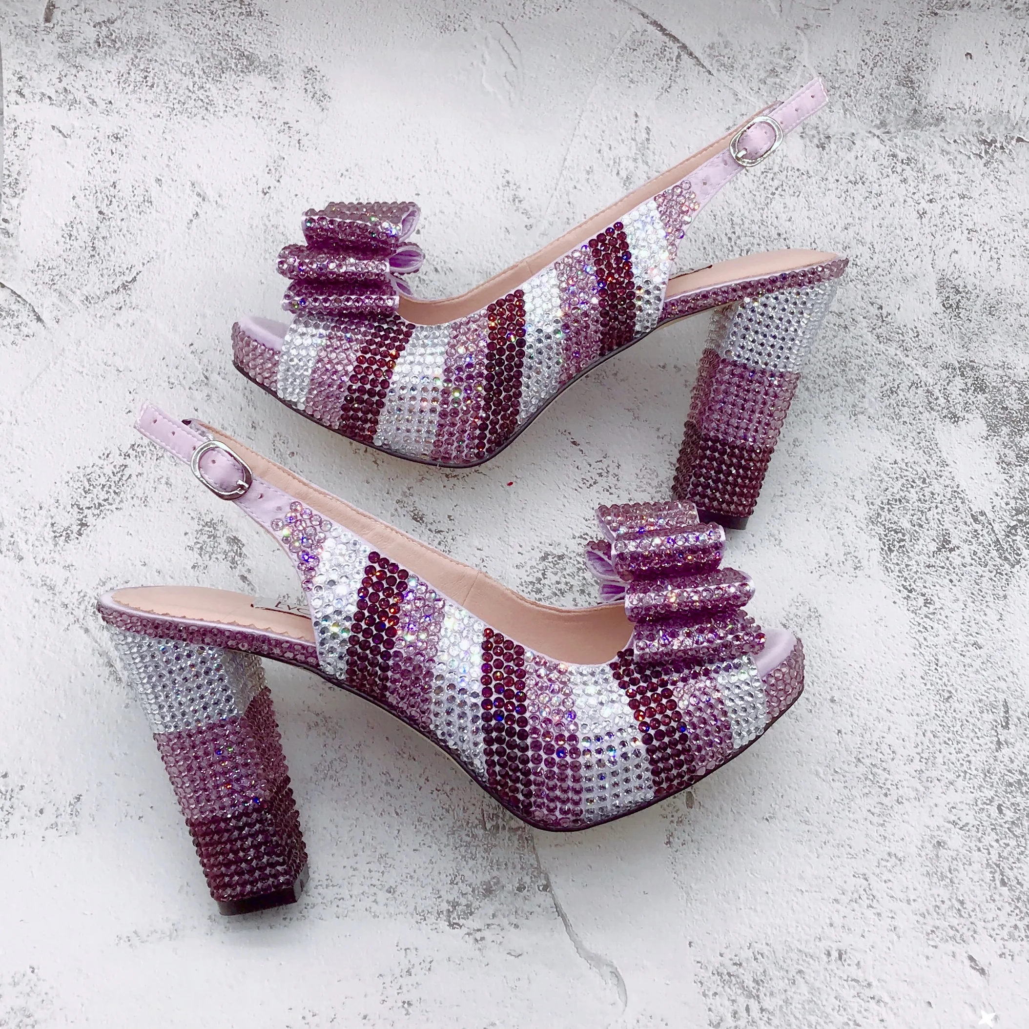 CHS1725 Luxury  Custom Made   Slingbacks Lavender Stripe  Rhinestone Crystal Italian  Women Shoes  For Birthday Wedding Party