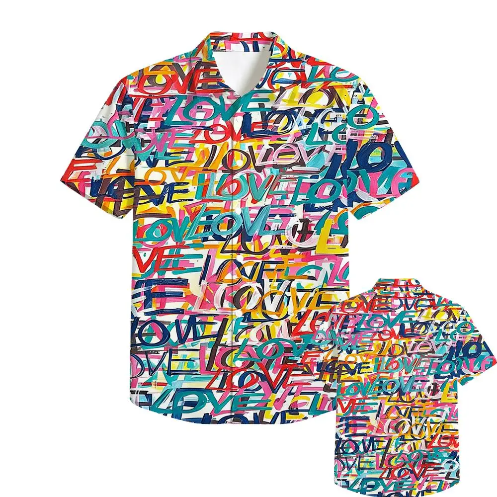 Men 3D Abstract Graffiti Hawaiian Shirt Oversized Short Sleeve Lapel Blouse Hip Hop Streetwear Summer Beach Casual Male Tops