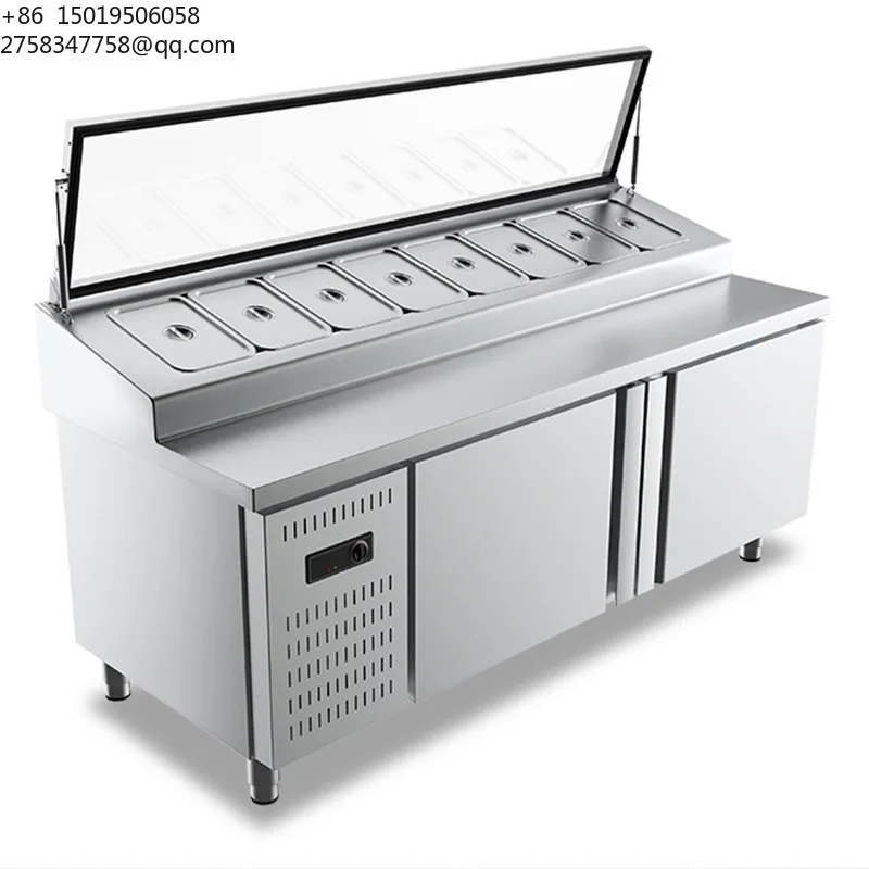 Commercial Salad Prep Table Refrigerator 2 Door Pizza Salad Bar Subway Display Fridge Refrigerator