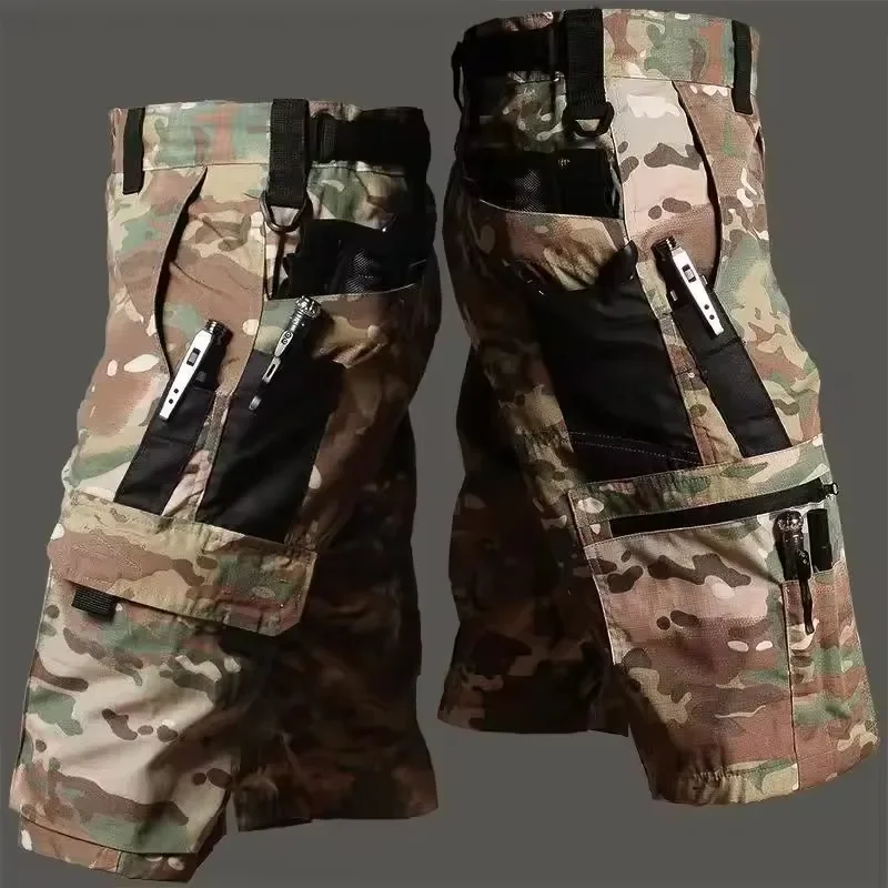 Military Green Outdoor Work Pants Men's Camouflage Solid Color Training Shorts Summer Multi Mouth Bag Military Style Shorts