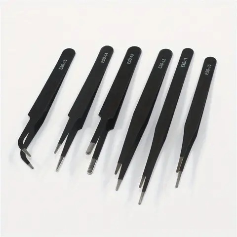 Antistatic Stainless Steel Tweezers 6 PCS Precision Maintenance Industrial Repair Curved Tool Home Work Model Making Hand Tools