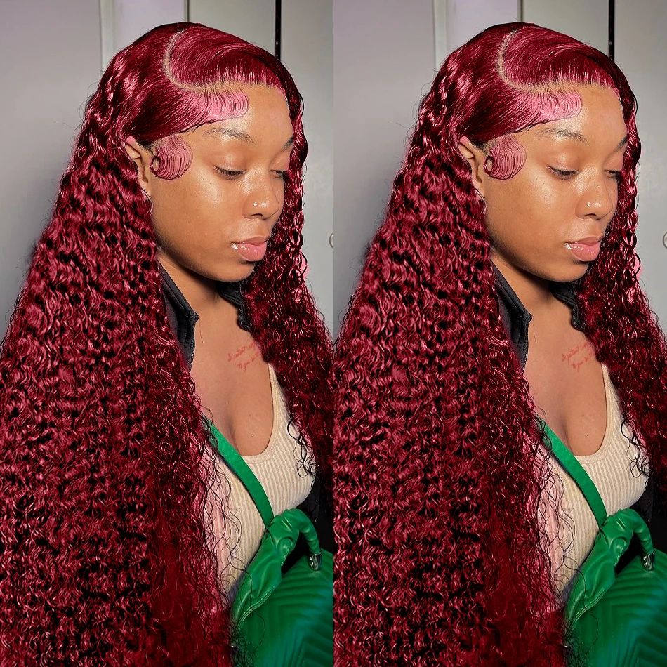 99j Burgundy 13x6 Hd Lace Front Wig Human Hair 13x4 Deep Wave Curly Red Colored Water Wave Glueless Preplucked Lace Frontal Wigs