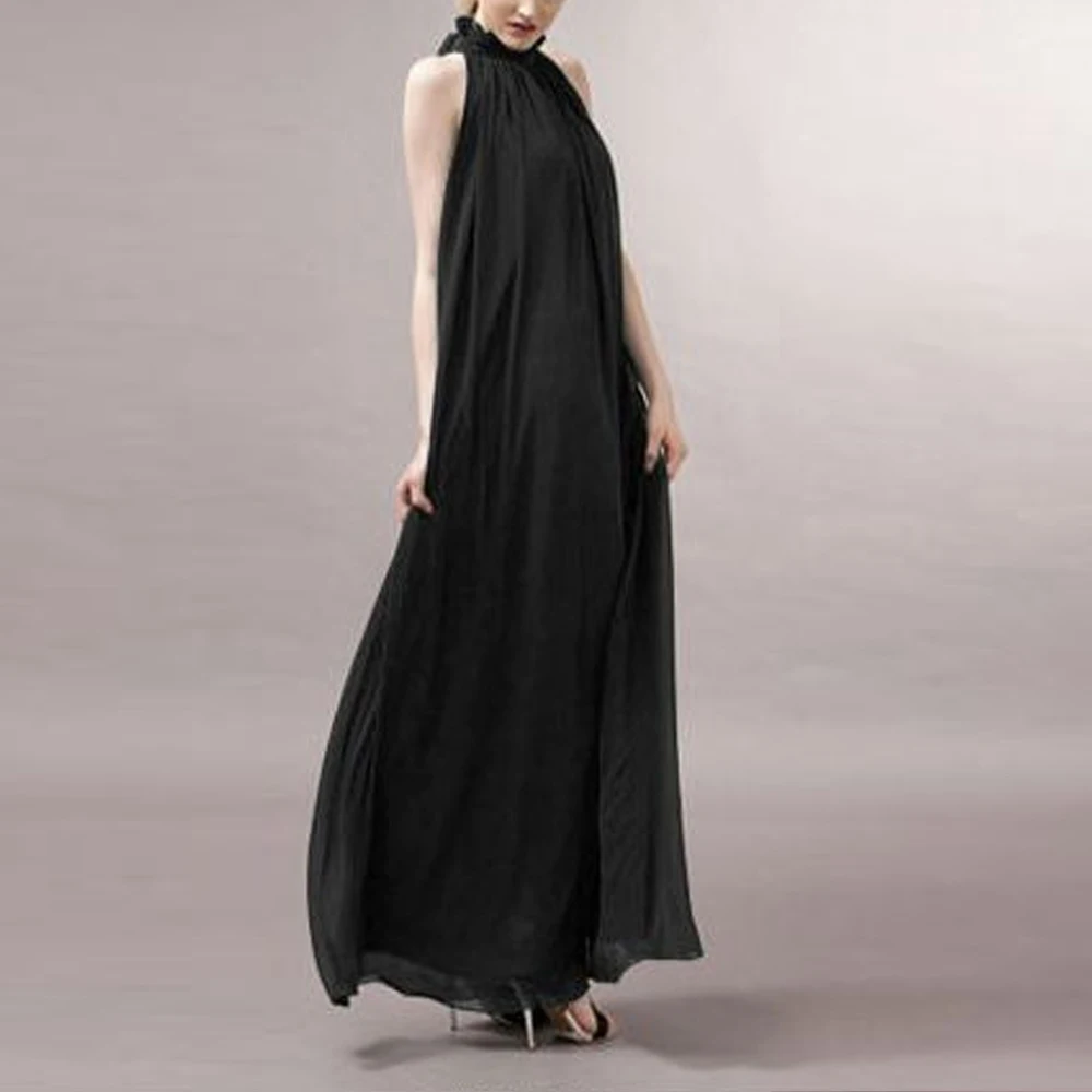 Vestido largo Bandage de gasa para mujer, vestido largo bohemio para oficina, vestido largo plisado sin mangas para fiesta, vestidos por debajo de la rodilla para mujer