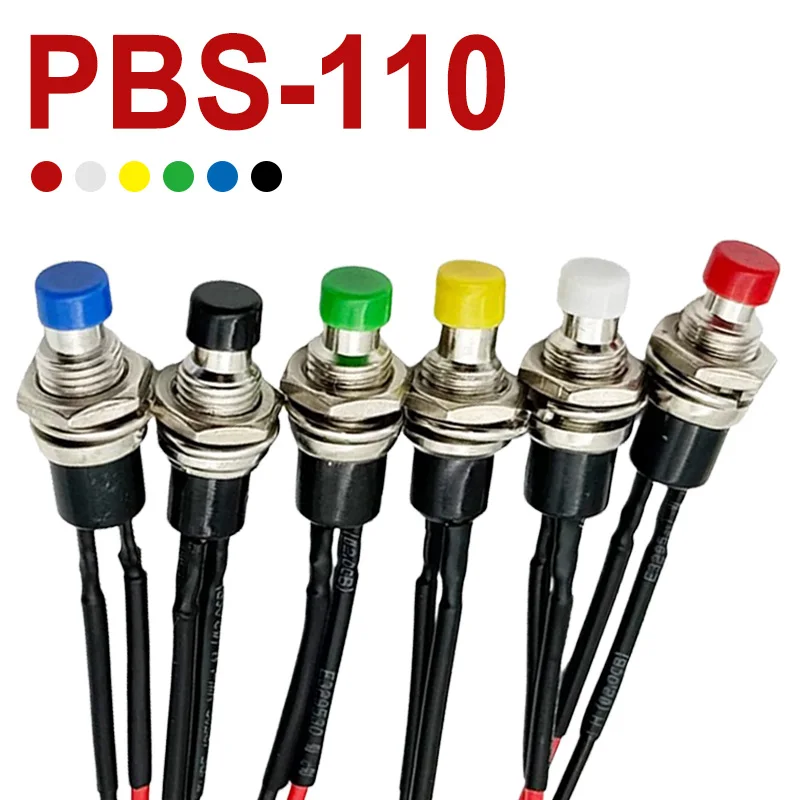 5 uds PBS-110 botón redondo momentáneo ON/OFF interruptor de botón de reinicio automático con cable presoldado de 20cm