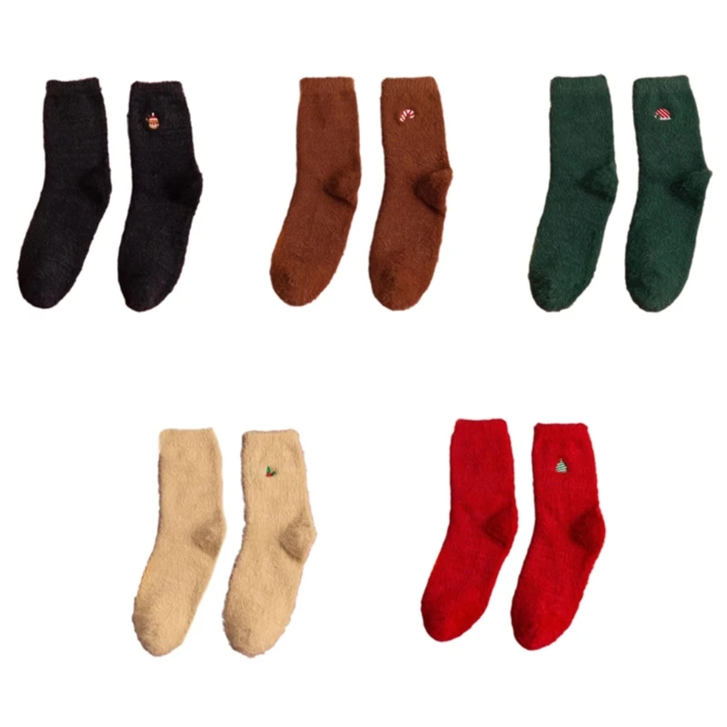 

Праздничные плюшевые носки с праздничной вышивкой для всех полов, решение для зимней обуви 15UB