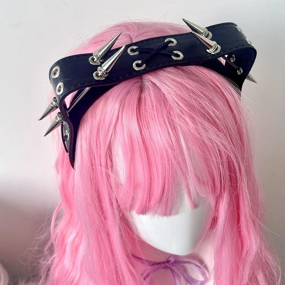 Y2K donna ragazza Lolita Punk rivetti cerchio per capelli in pelle KC fascia Harajuku Gothic Ladies Hip hop punk fasce per capelli accessori per capelli