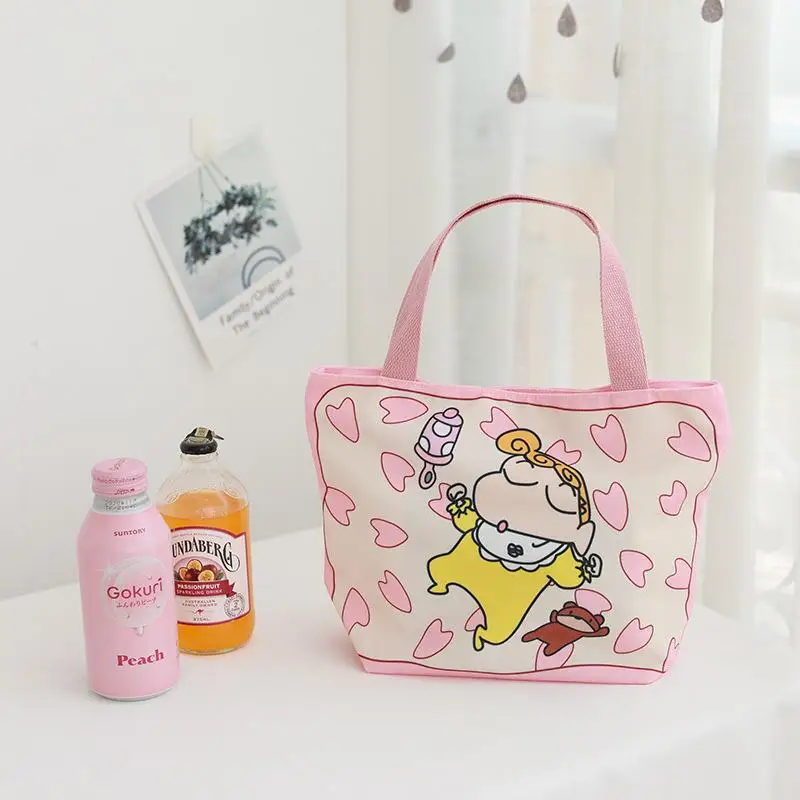 Kawaii Cartoon Crayon Shin-chans Bento Zipper Sturdy Wear Resistant Bag Anime Portable Handbag Student Office Worker For Girl