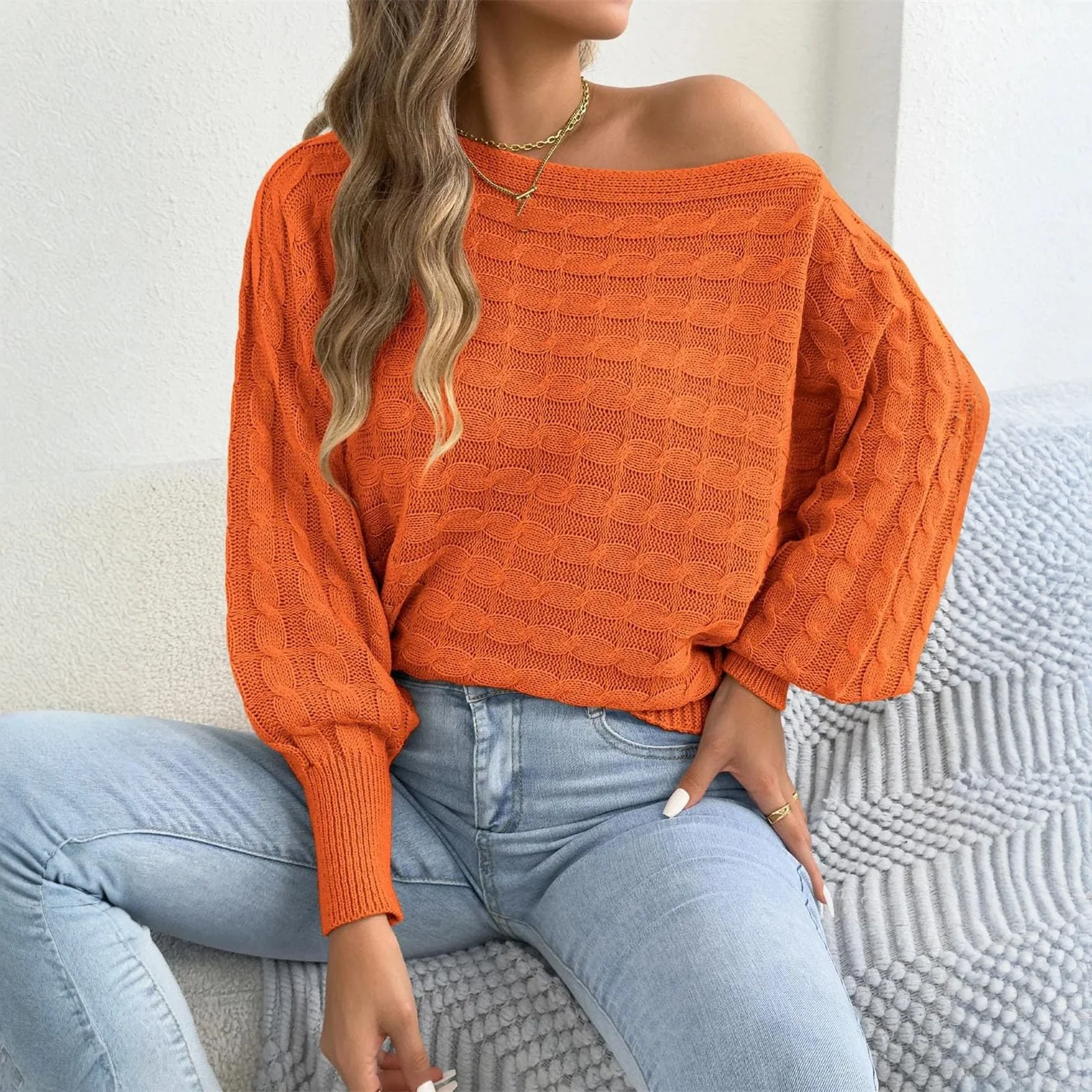 

Women'S Fashion Casual Round Neck Long Sleeve Knitted Top Solid Color Pullover Sweater Pulls Femmes Winter Clothes Woman