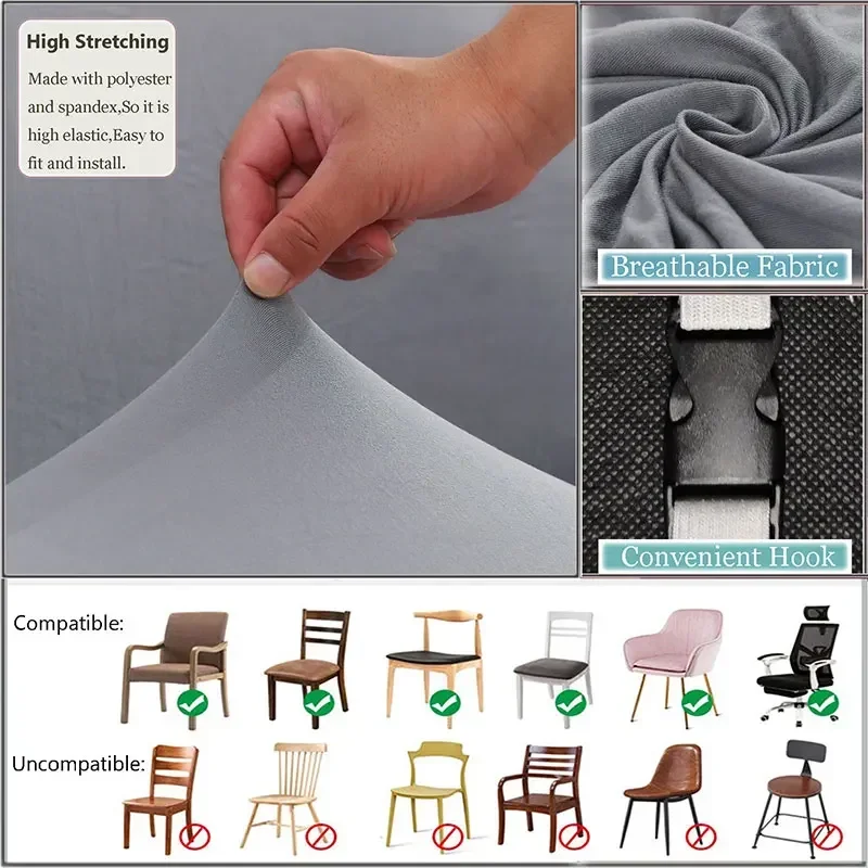 1/2/4/6PCS Removable Chair Seat Covers Solid Color Elastic Washable Chair Cushion for Dining Room Home Banquet
