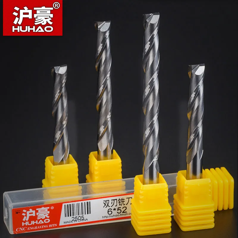 

HUHAO 2 канавки 6 мм хвостовик спиральный твердосплавный фрезерный станок с ЧПУ концевые фрезы компрессионные фрезы для дерева МДФ карбидные фрезы инструменты