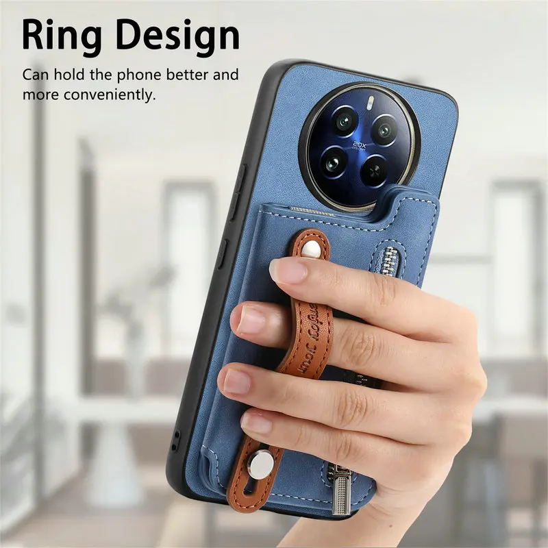 Realme 13 pro plus realme12 4g 5g capa traseira de cartão de couro destacável 2 em 1 suporte de anel magnético funda realme 12 plus 13 pro + capa