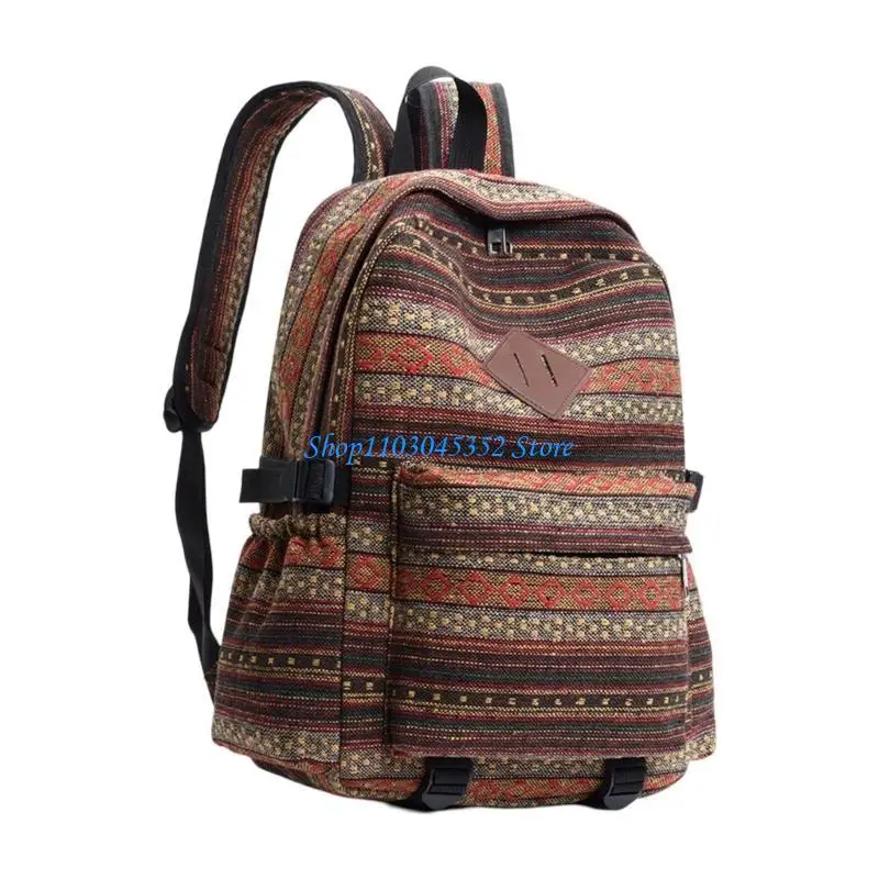 Mochila escolar cómoda y funcional gran capacidad Viajes Day Pack mochilas étnicas Bolsa lienzo para estudiante