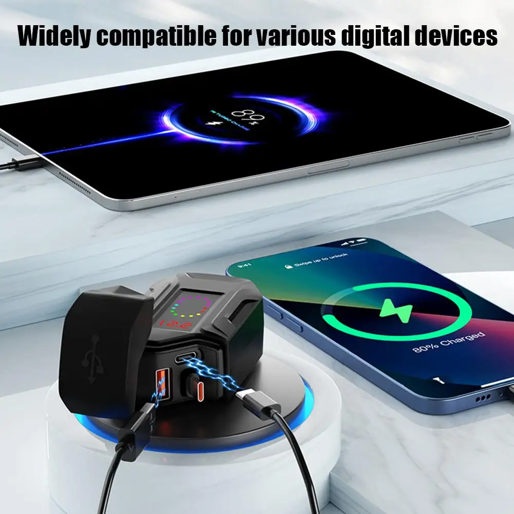 

Зарядное устройство для телефона на мотоцикле, USB Type-C, быстрая зарядка PD с цифровым дисплеем, водонепроницаемое крепление на руль для мотоциклов 10-24 В A D3N9