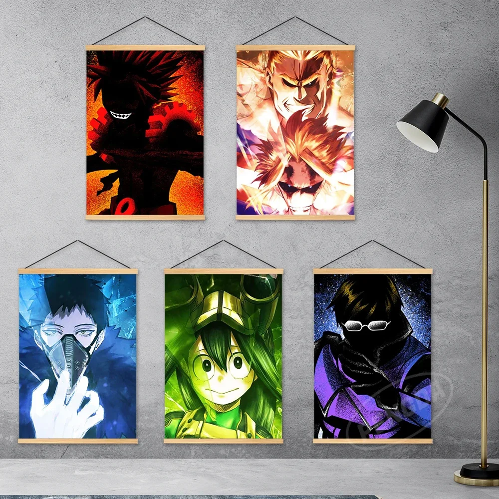 Home Decor My Hero Academia Wooden Hanging Painting Midoriya Izuku Canvas Print Iida Tenya Poster Modular Anime Wall Art Picture