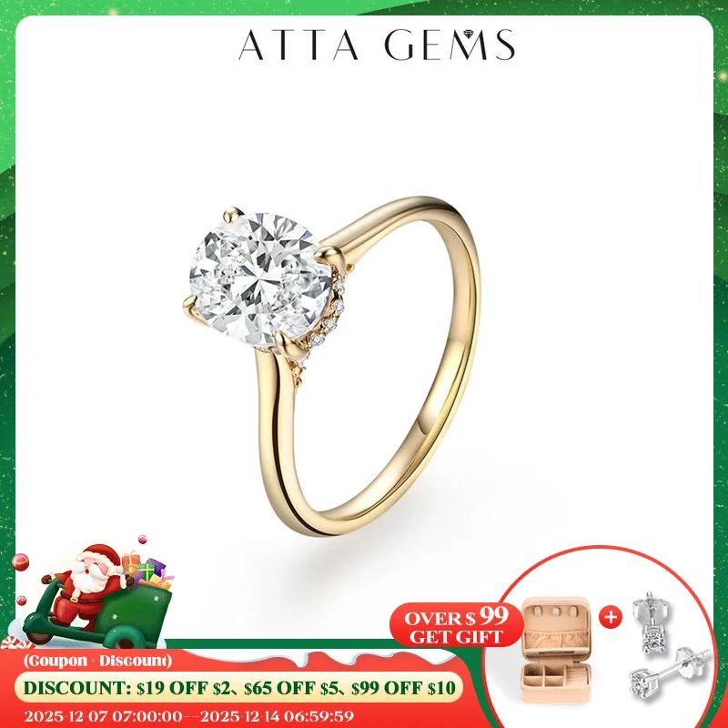 ATTAGEMS-Anillo de moissanita de corte ovalado para mujer, joyería de compromiso de boda, regalo de lujo, 9x7mm, D VVS1, Color sólido Real, Gold18K