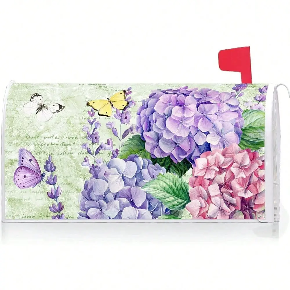 Hydrangea Floral Decoration Mailbox Cover With Magnetic Strip Spring Summer Flower Mailbox Wraps Post Letter Box Cover Standard