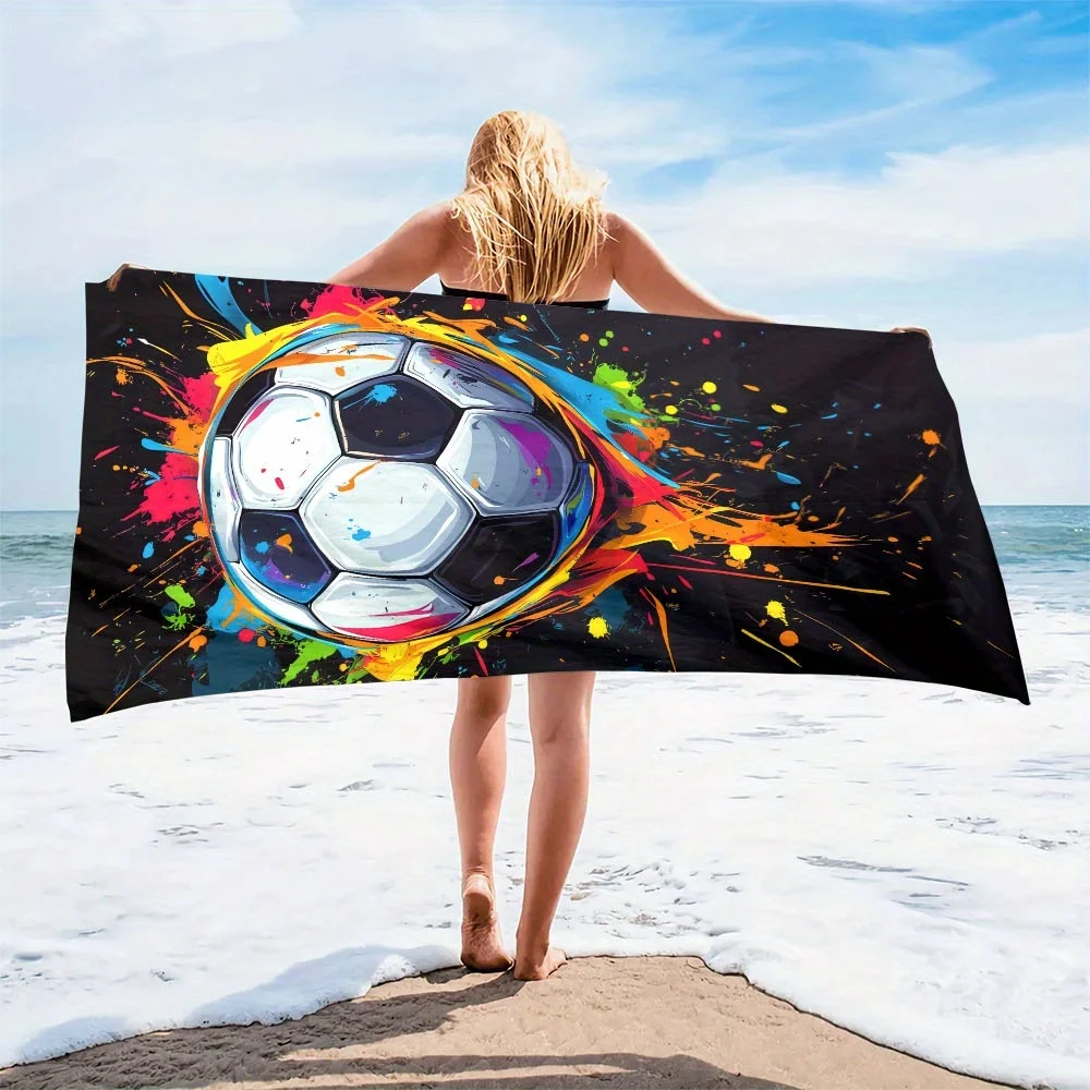 Football Soccer Design Beach Towel, Microfiber Quick Dry Absorbent Lightweight Versatile for Pool Travel Yoga Camping view 2