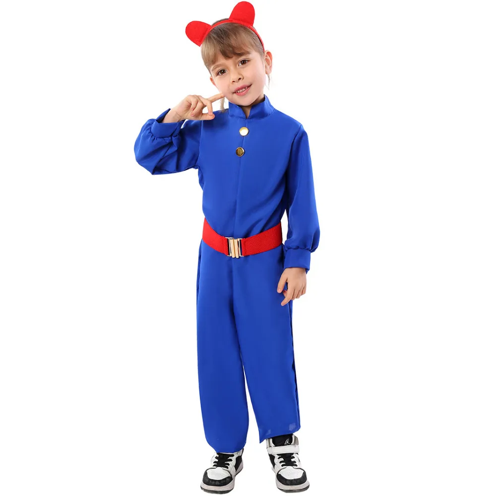 Movie Chocolate Factory Willit Borregad Cosplay Costume Kids Jumpsuit Belt Headwear Full Set Blueberry Fatty Role Play Bodysuit