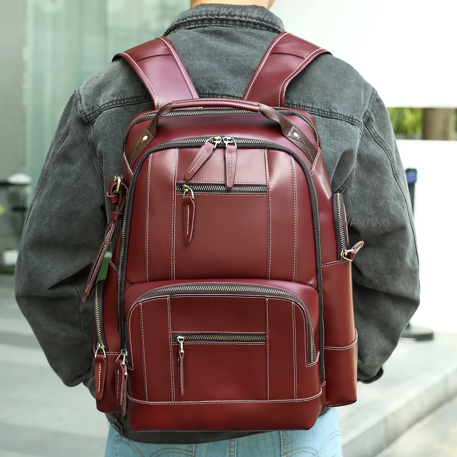 Zaino in pelle da uomo Zaino stile moda retrò di lusso Borsa da viaggio Zaino Borsa da scuola per uomo Zaino da uomo in pelle