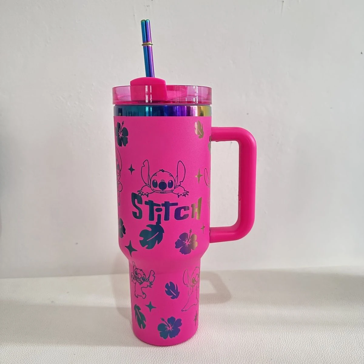 Disney Stitch Thermos Mug 40oz Large Capacity Vacuum Insulated Tumbler Cartoon Stainless Steel Straw Bottle Portable Thermal Cup