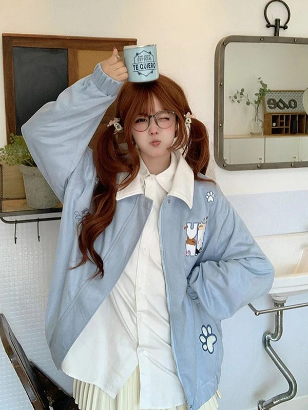 

plus Size 300 Pounds Women's Suede Baseball Jacket Loose Fit Turn-down Collar Autumn Winter Versatile Cool Patterned Coat