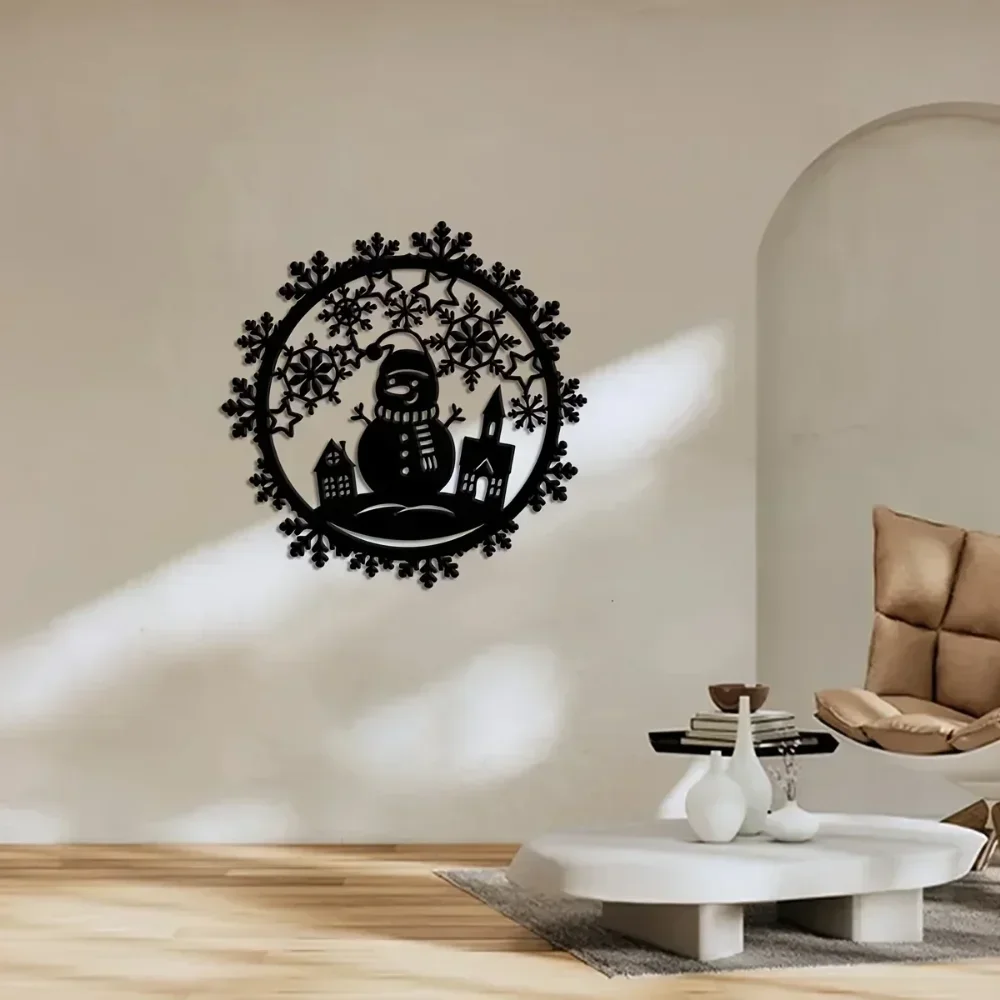 

Stylish 1pc Metal Snowman Ornament - Wall Hanging Winter Wreath. Delicate Snowflake and Snowman Wreath Sign